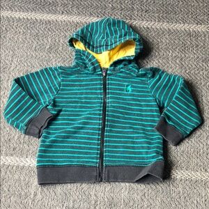 Teal Striped Hooded Zip-Up with Yellow Lining - Kids